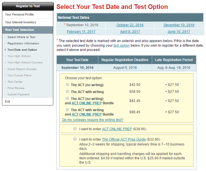 5 - Choose ACT test date deadline